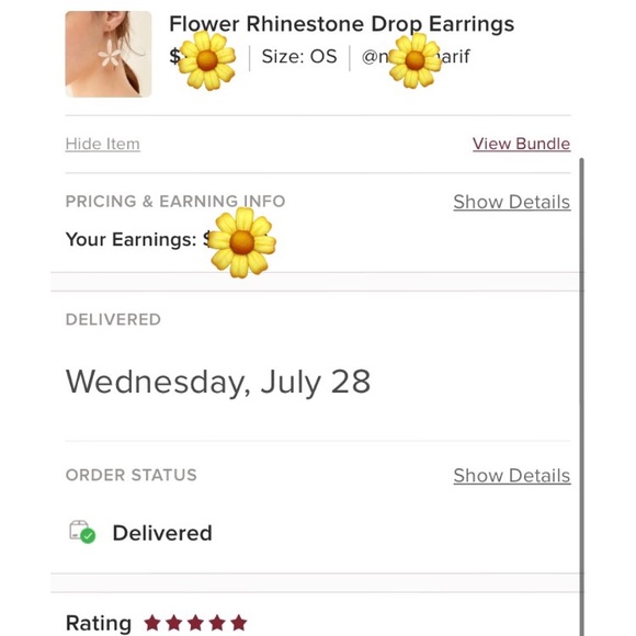 Flower Rhinestone Drop Earrings - Picture 5 of 6